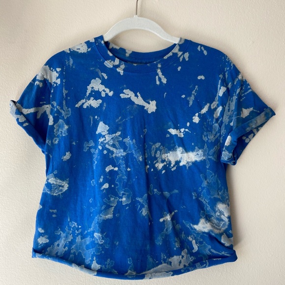 Hand Dyed Reverse Tie Dye Bleach Dye Crop Top Tee - Picture 2 of 9